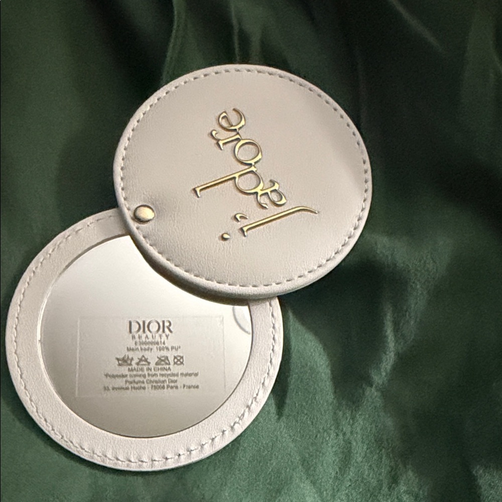 Dior White Leather Compact Mirror with Gold Logo